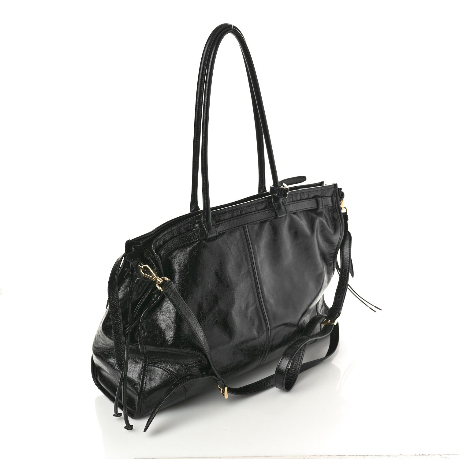 Prada Glossy Calfskin Triangle Large Bonnie Shoulder Bag Black 3 of 13
