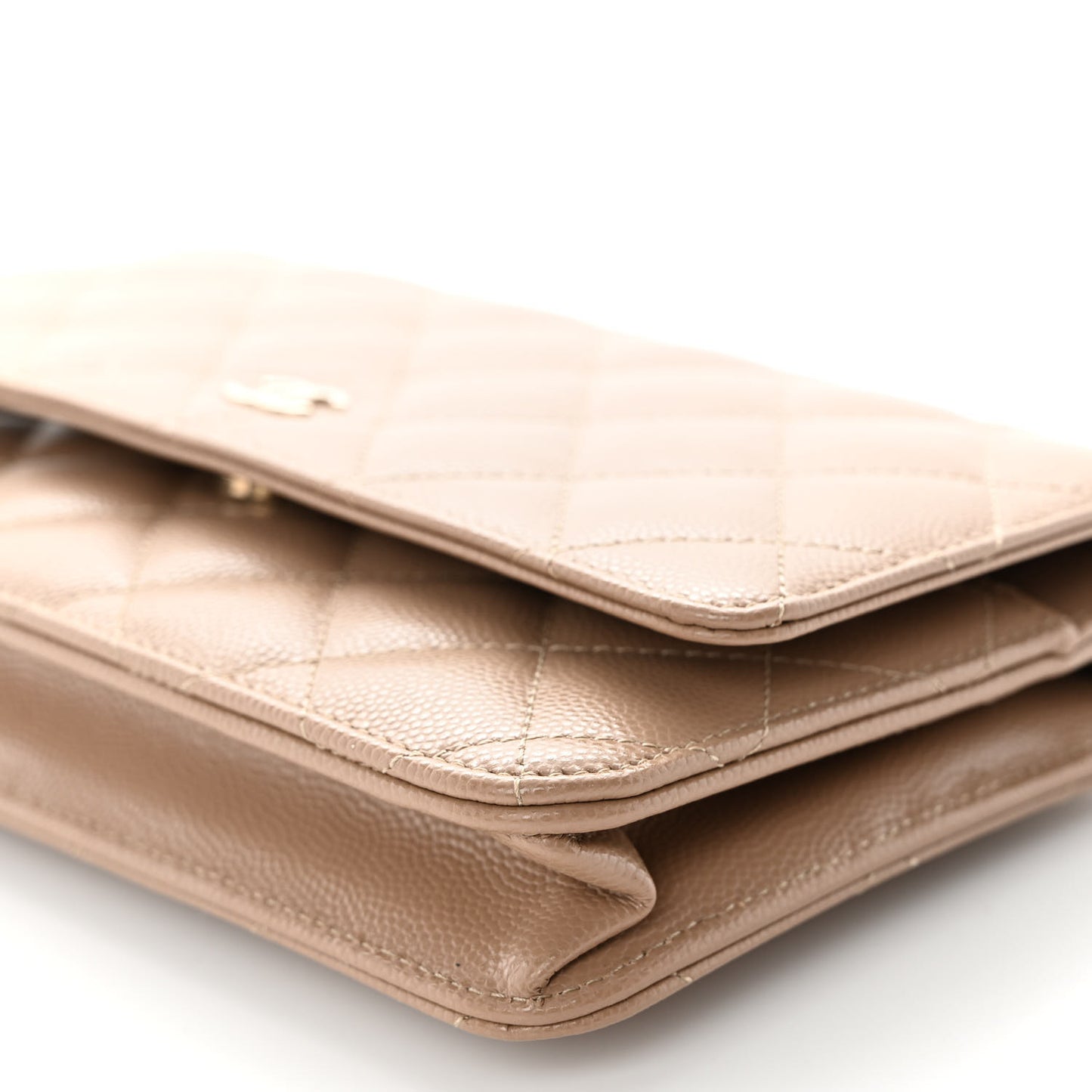 Caviar Quilted Wallet on Chain WOC Dark Beige
