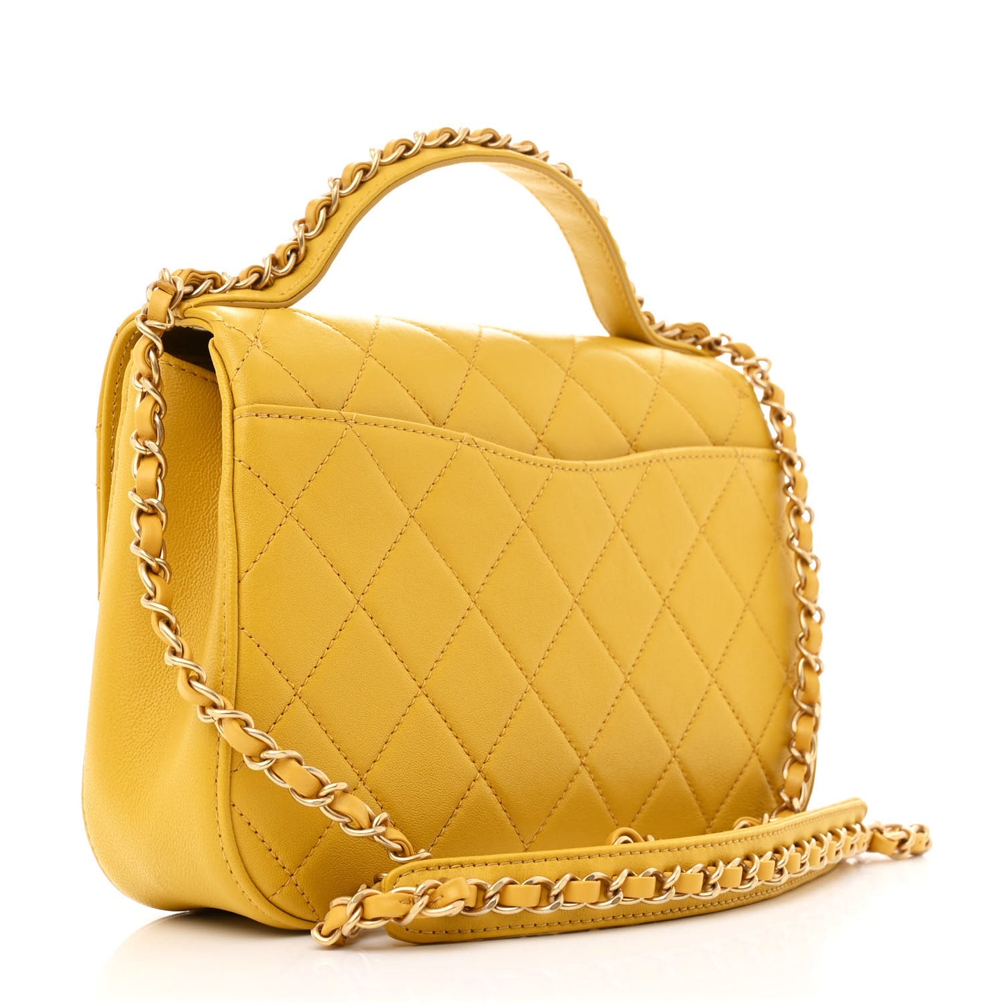 Lambskin Quilted Chain Infinity Top Handle Flap Yellow