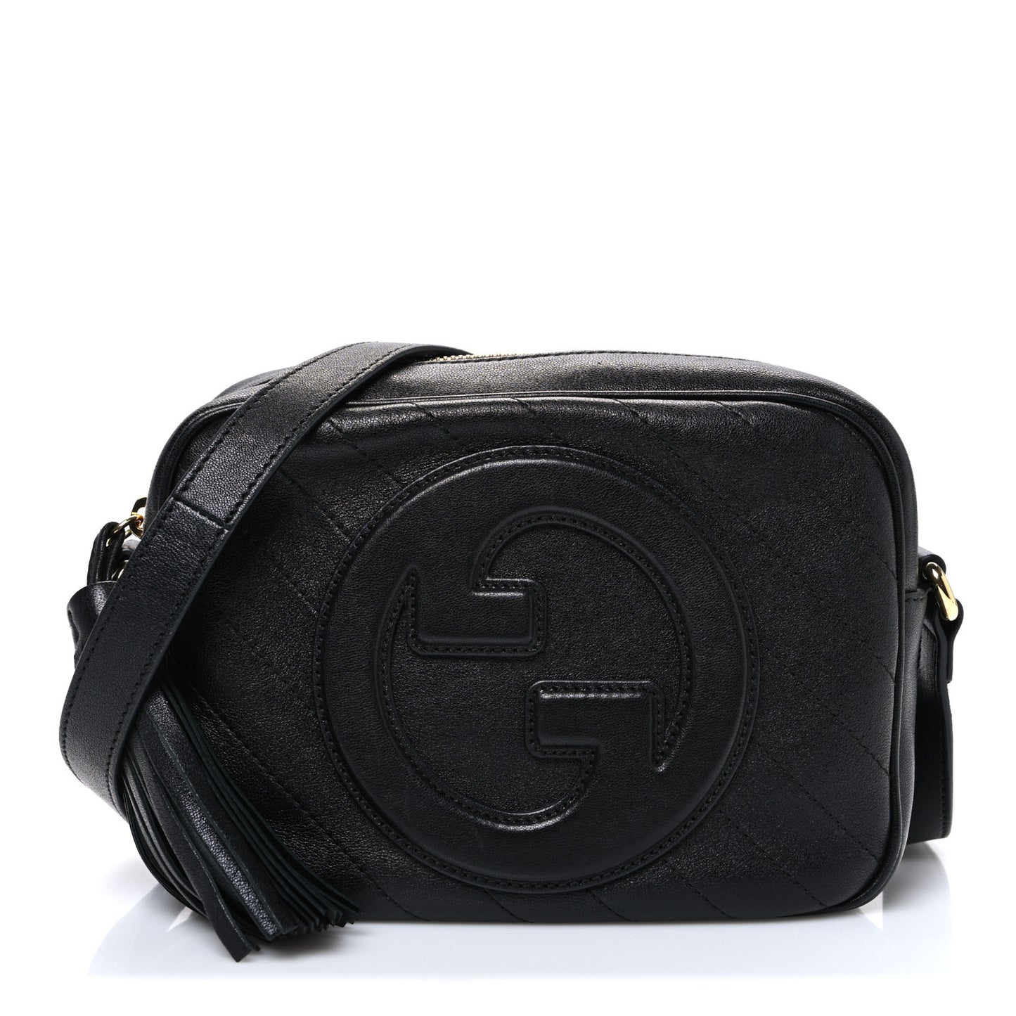 Sakai Be Green Calfskin Diagonal Stitched Small Blondie Shoulder Bag Black