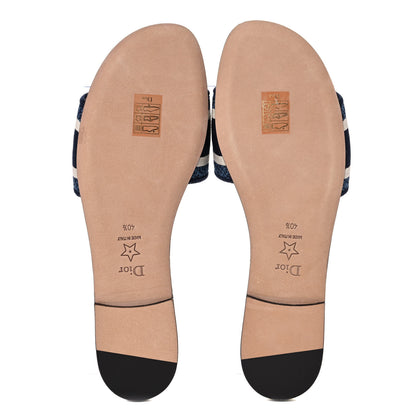 Christian Dior Canvas Palms Embroidered Dway Flat Slide Sandals 40.5 Indigo Blue 5 of 11