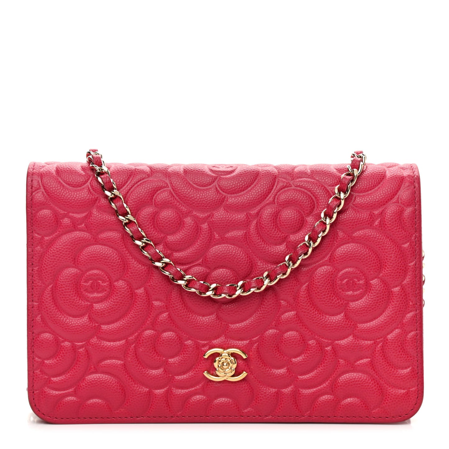 Caviar Camellia Embossed Wallet On Chain WOC Fuschia