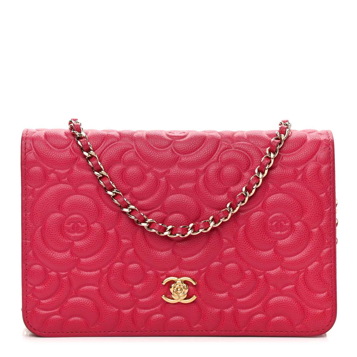 Chanel Caviar Camellia Embossed Wallet On Chain WOC Fuschia 1 of 11