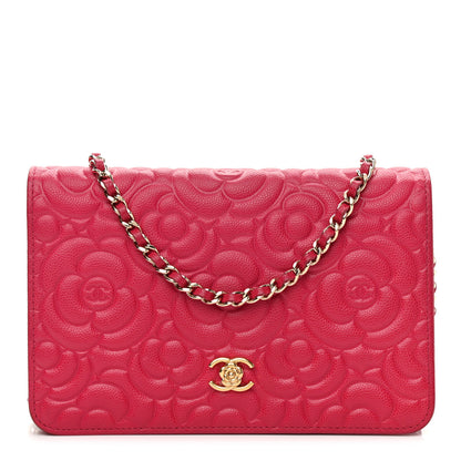 Chanel Caviar Camellia Embossed Wallet On Chain WOC Fuschia 1 of 11