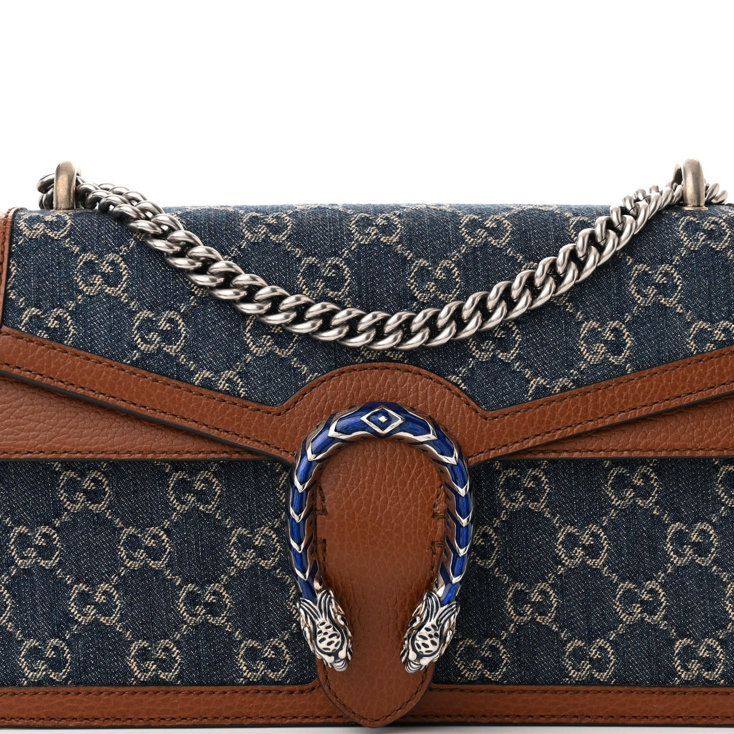 New Denim GG Monogram Dollar Calfskin Enamel Small Dionysus Shoulder Bag Blue Tea Cuir Epilog Electric Blue