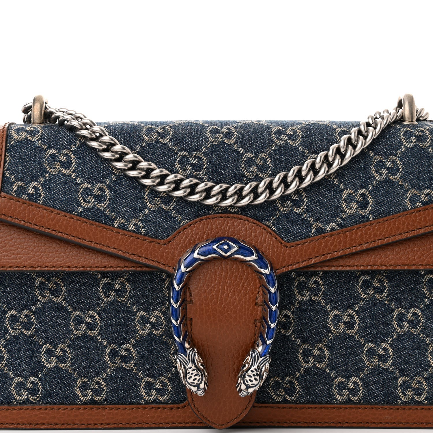 Gucci New Denim GG Monogram Dollar Calfskin Enamel Small Dionysus Shoulder Bag Blue Tea Cuir Epilog Electric Blue 8 of 10
