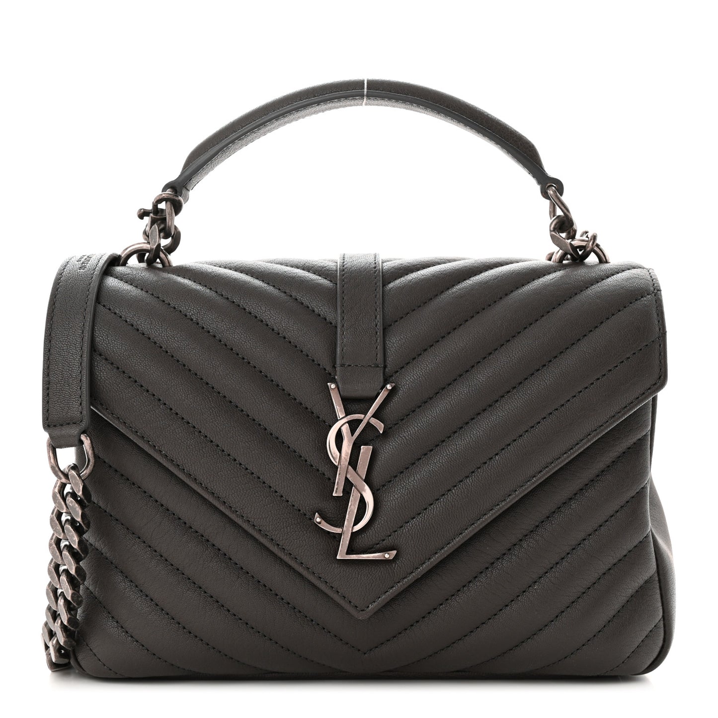 Sheepskin Matelasse Chevron Monogram Medium College Bag Asphalt