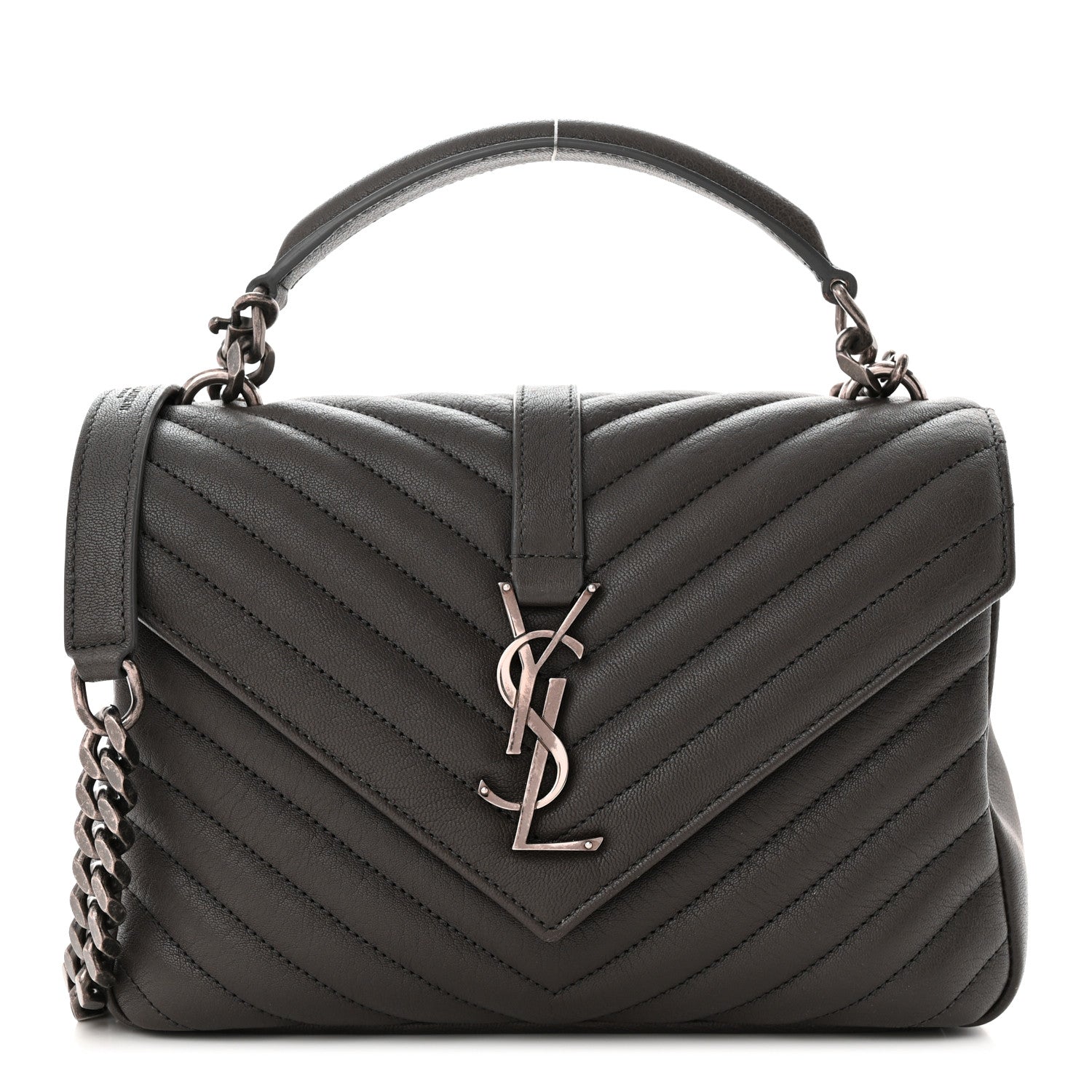 Saint Laurent Sheepskin Matelasse Chevron Monogram Medium College Bag Asphalt 1 of 15
