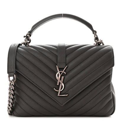 Saint Laurent Sheepskin Matelasse Chevron Monogram Medium College Bag Asphalt 1 of 15