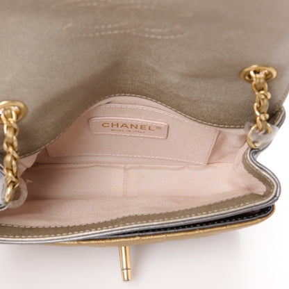 Chanel Lambskin Quilted Private Affair Camellia Flap Pale Gold Silver Dark Gold 6 of 15