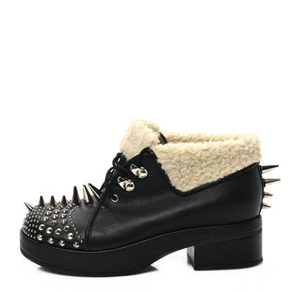 Gucci Calfskin Faux Shearling Studded Victor Ankle Boots 36 Black Mystic White 1 of 7