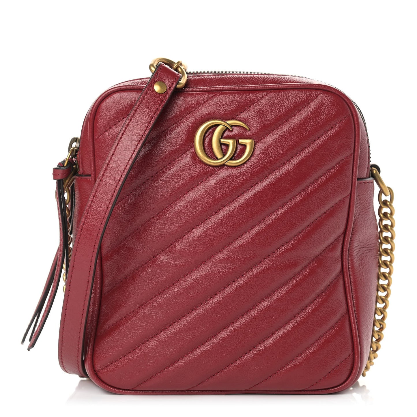 Azalea Calfskin Matelasse Diagonal Tall GG Marmont Crossbody Bag Romantic Cerise
