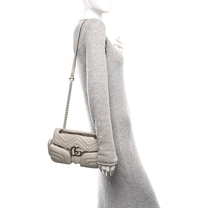 Gucci Calfskin Matelasse Small GG Marmont Multi Pocket Shoulder Bag Light Grey 2 of 10