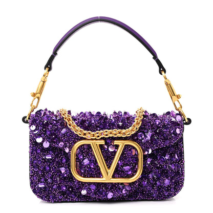 Valentino Garavani Sequin Crystal Vlogo Embroidered Small Loco Shoulder Bag Astral Purple 1 of 10