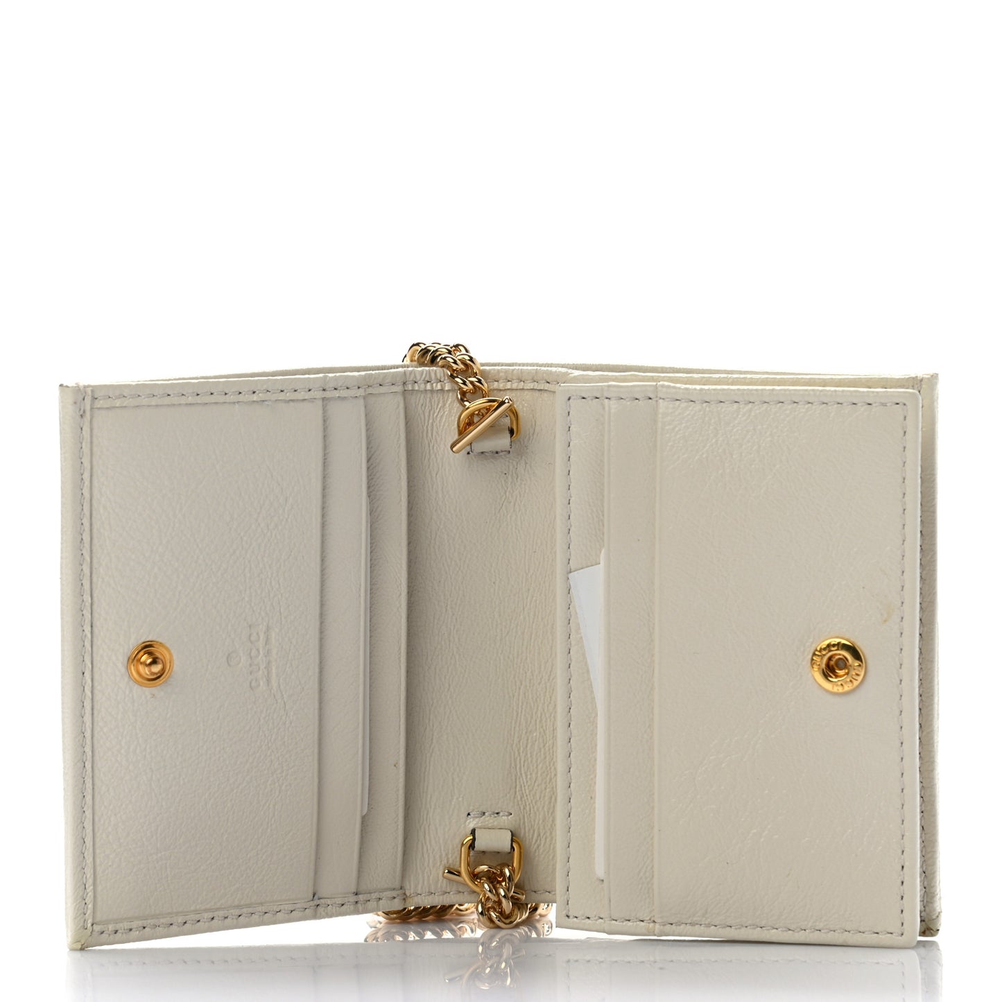 Calfskin Web Rajah Chain Card Case Wallet White