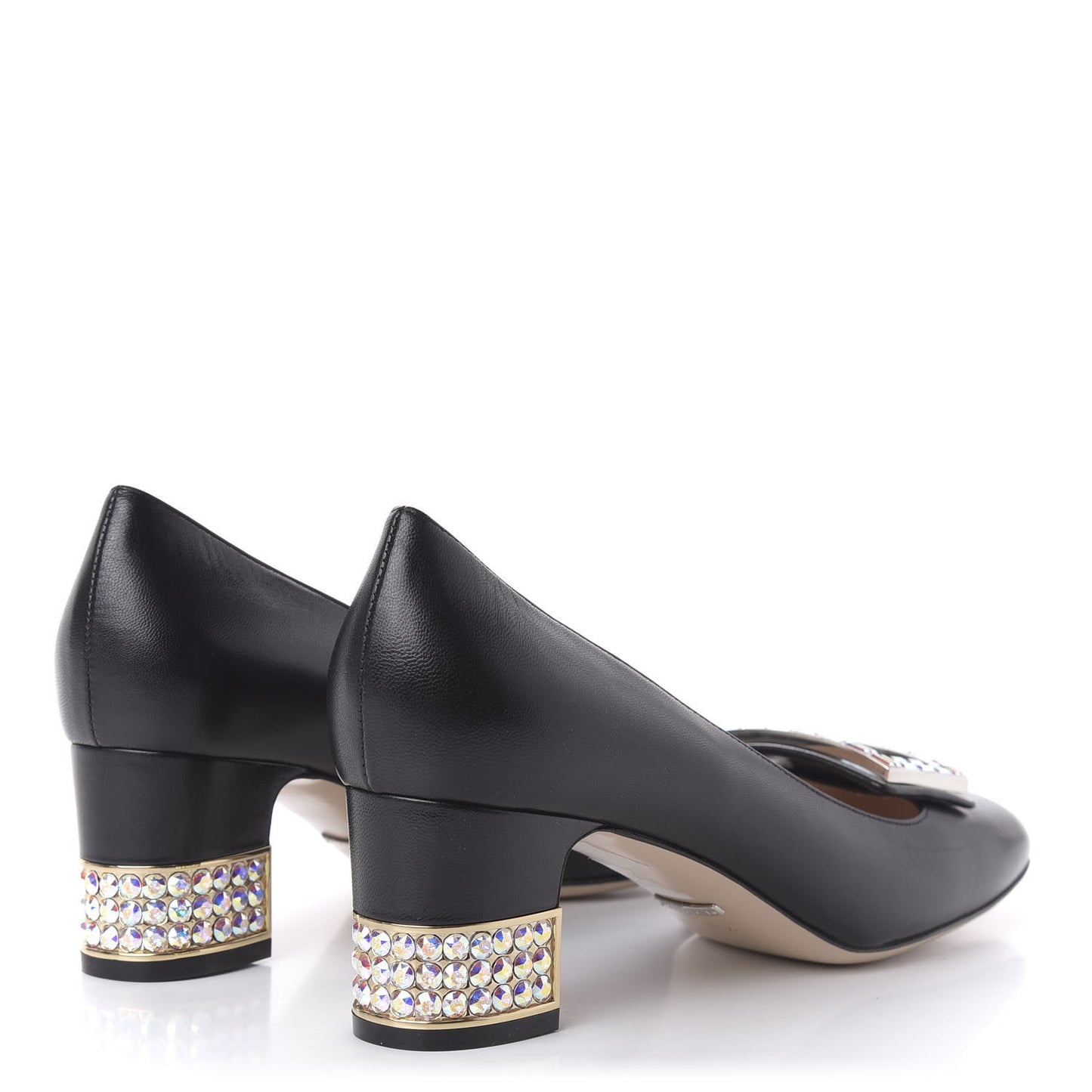 Malaga Kid Crystal Square G Madelyn Mid Heel Loafer Pumps 41.5 Black