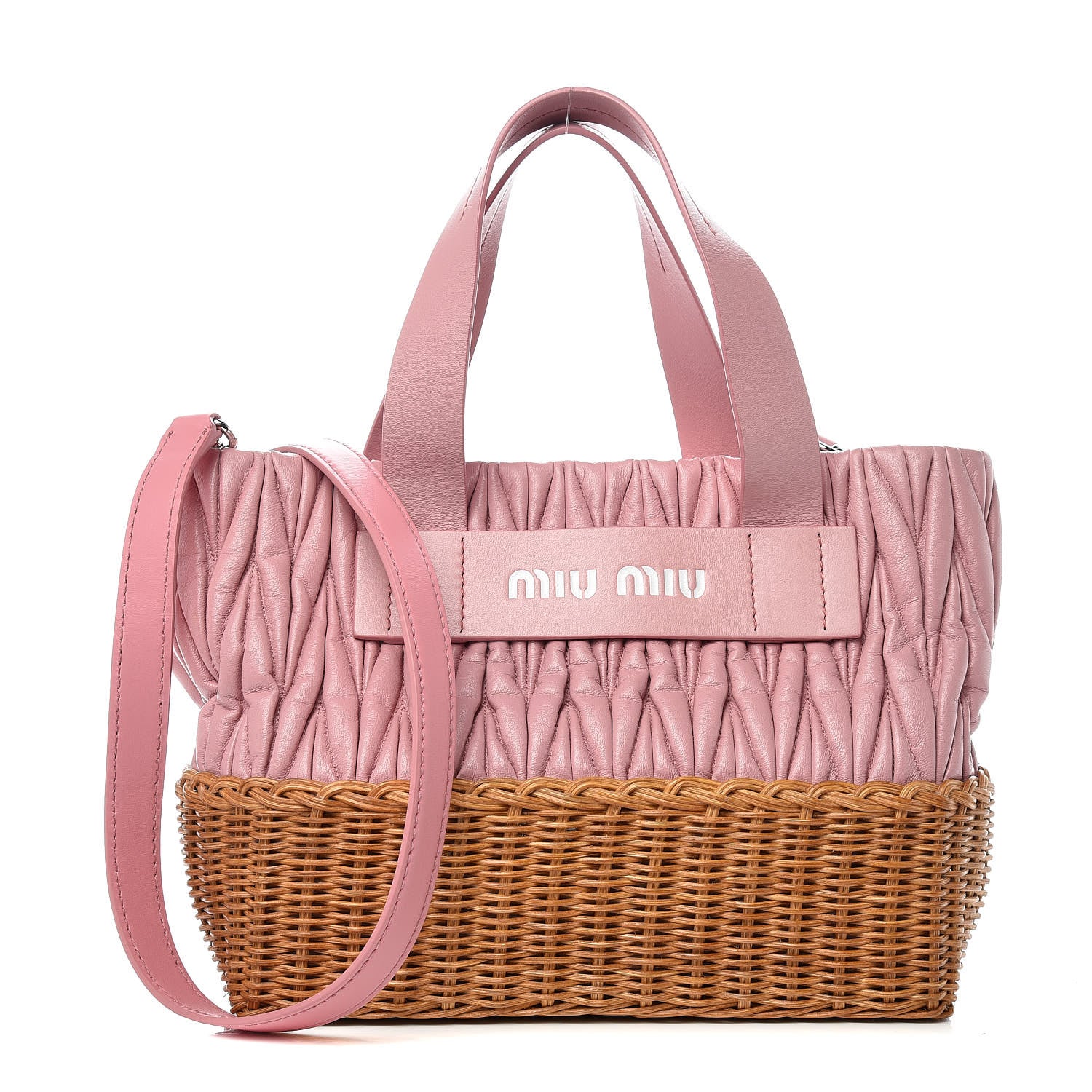 Miu Miu Nappa Matelasse Wicker Basket Bag Rosa Miele 1 of 11