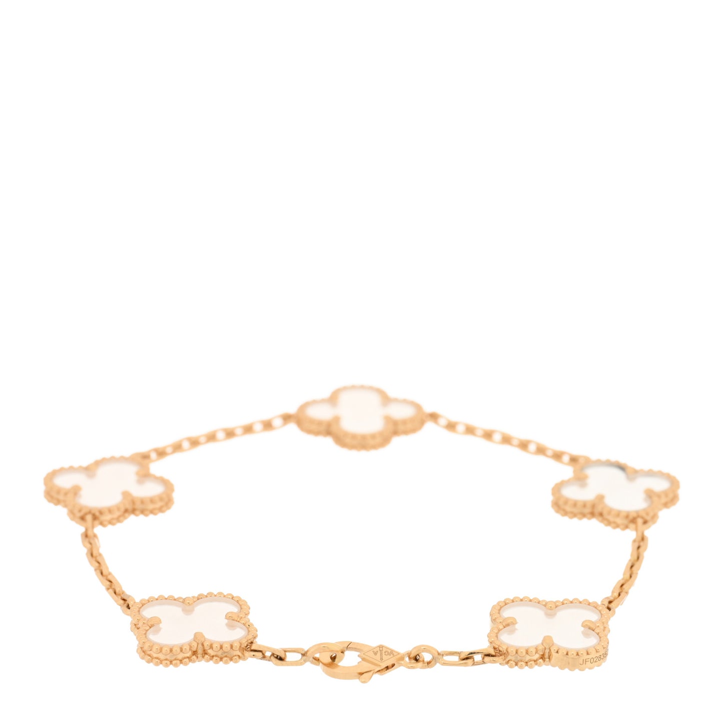18K Yellow Gold Rock Crystal 5 Motifs Vintage Alhambra Bracelet