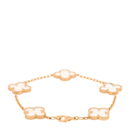 Van Cleef & Arpels 18K Yellow Gold Rock Crystal 5 Motifs Vintage Alhambra Bracelet 2 of 4