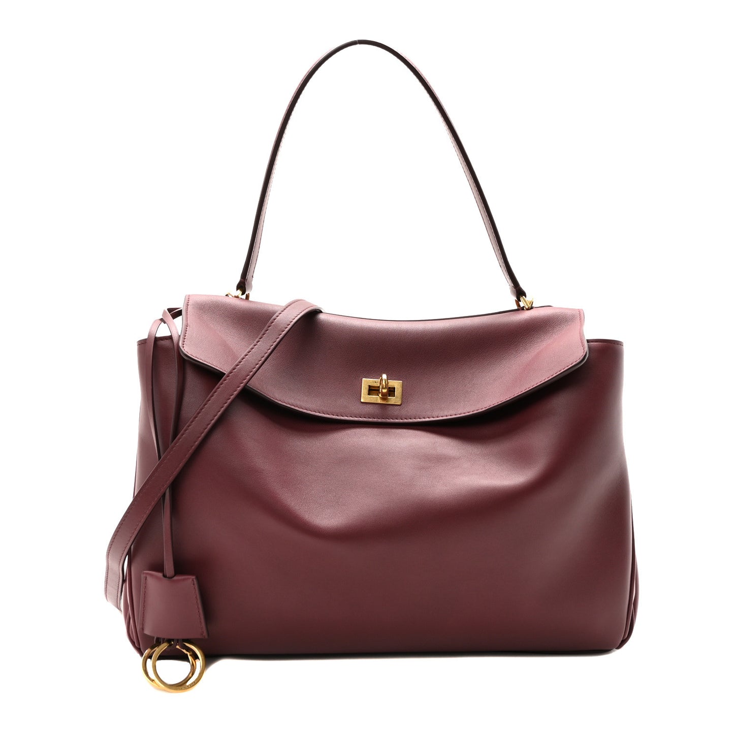 Natural Smooth Calfskin Medium Rodeo Top Handle Handbag Dark Burgundy