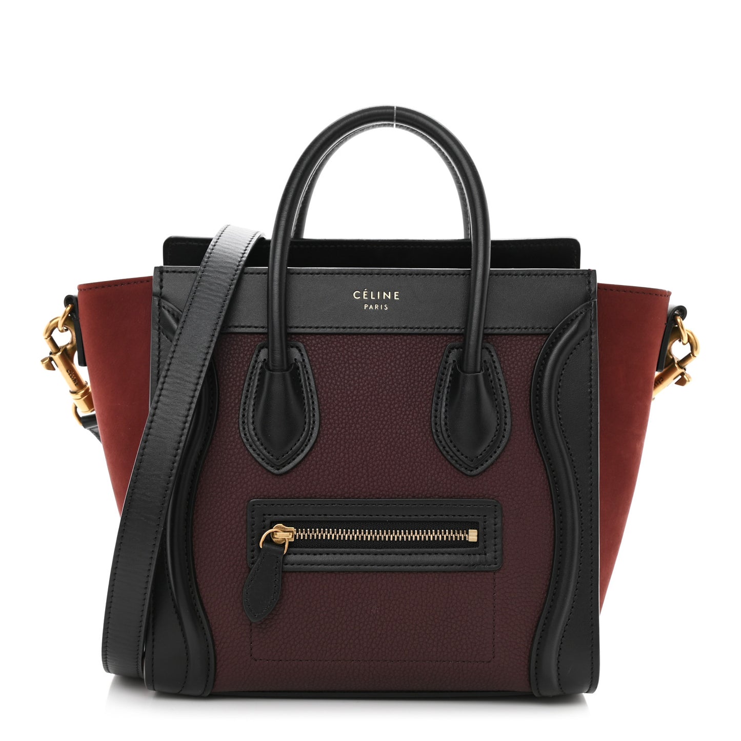 Baby Grained Calfskin Nubuck Tri-Color Nano Luggage Burgundy Wine