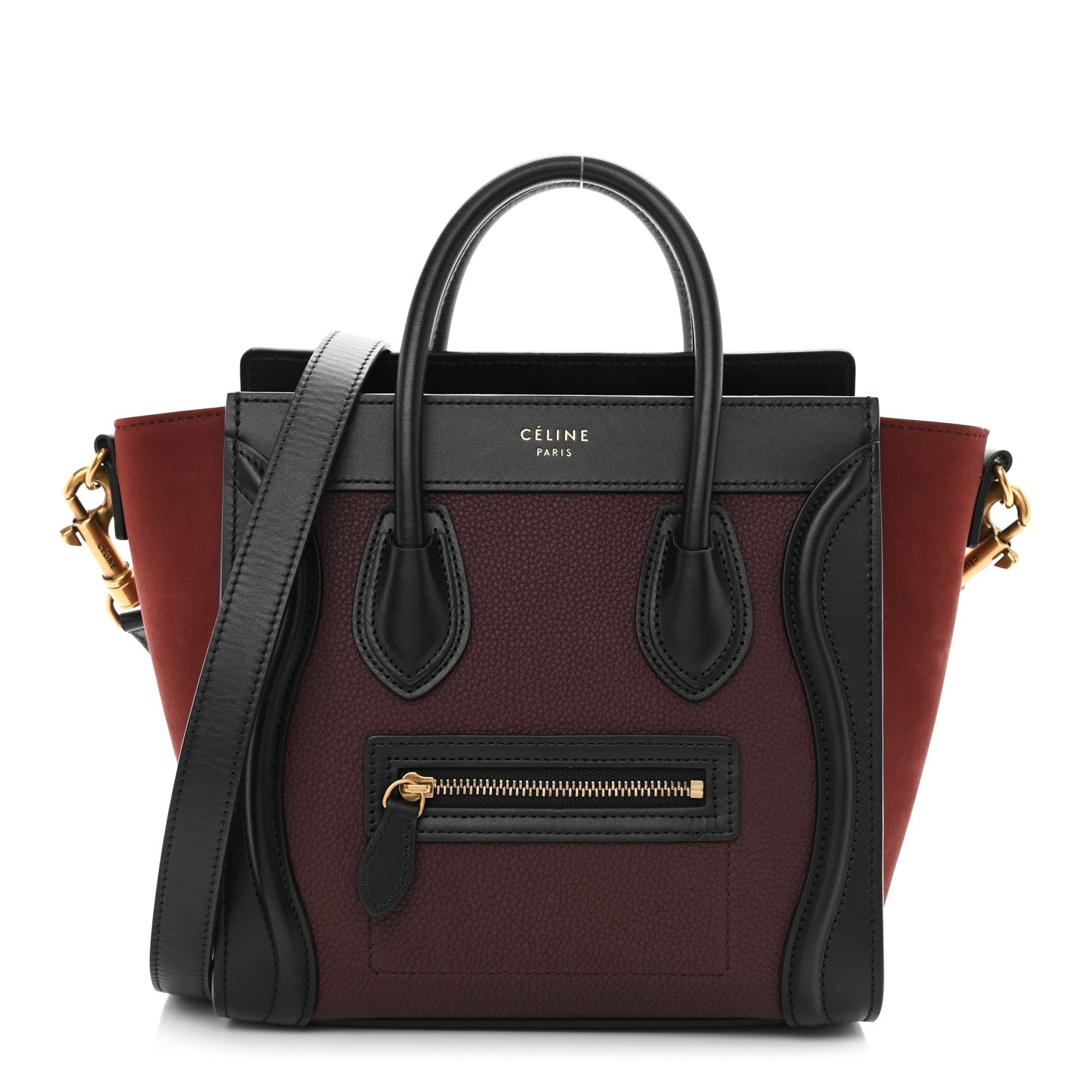 Celine Baby Grained Calfskin Nubuck Tri-Color Nano Luggage Burgundy Wine 1 of 10