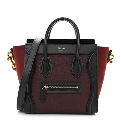 Celine Baby Grained Calfskin Nubuck Tri-Color Nano Luggage Burgundy Wine 1 of 10