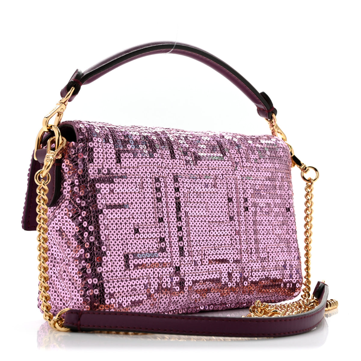 Fendi Ricamo Sequin Paillettes Vitello Grace FF Mini Baguette Rosa 3 of 11