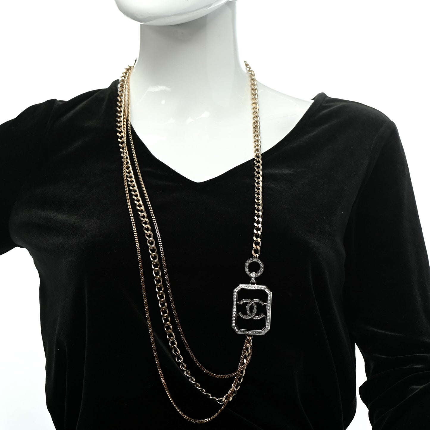 Crystal Chain CC Multi Strand Necklace Gold