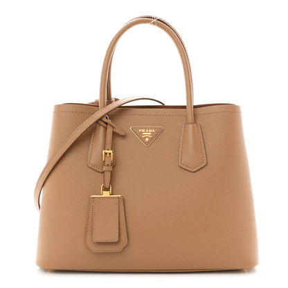 Prada Saffiano Cuir Small Double Bag Caramel 1 of 9
