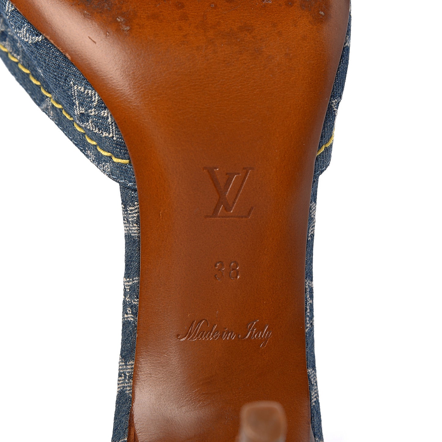 Denim Monogram Bow Mules Peep Toe Heels 38