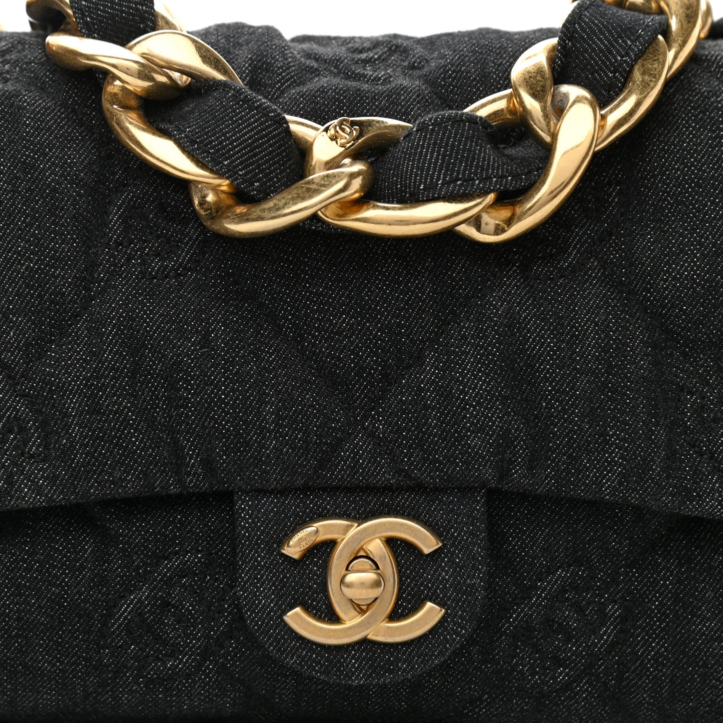 Denim Quilted Medium Funky Town Flap Black
