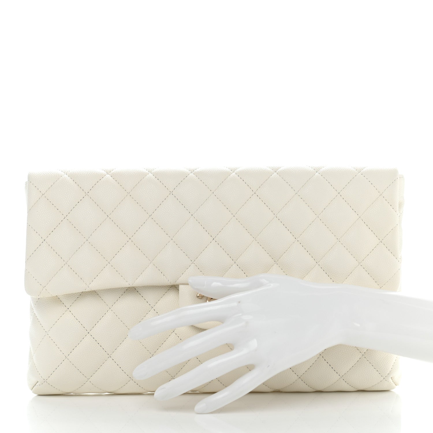 Chanel Caviar Quilted Flap Clutch White 2 of 12