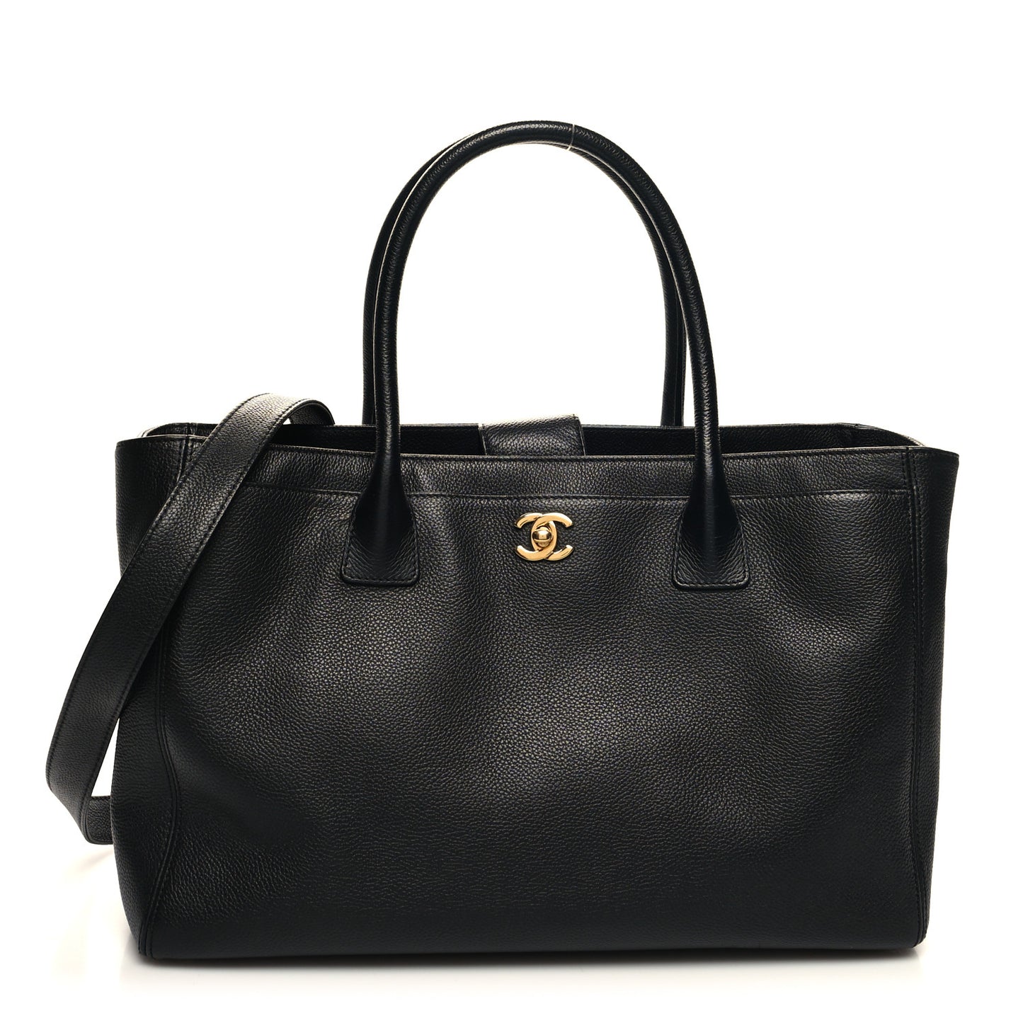 Calfskin Cerf Executive Shopper Tote Black