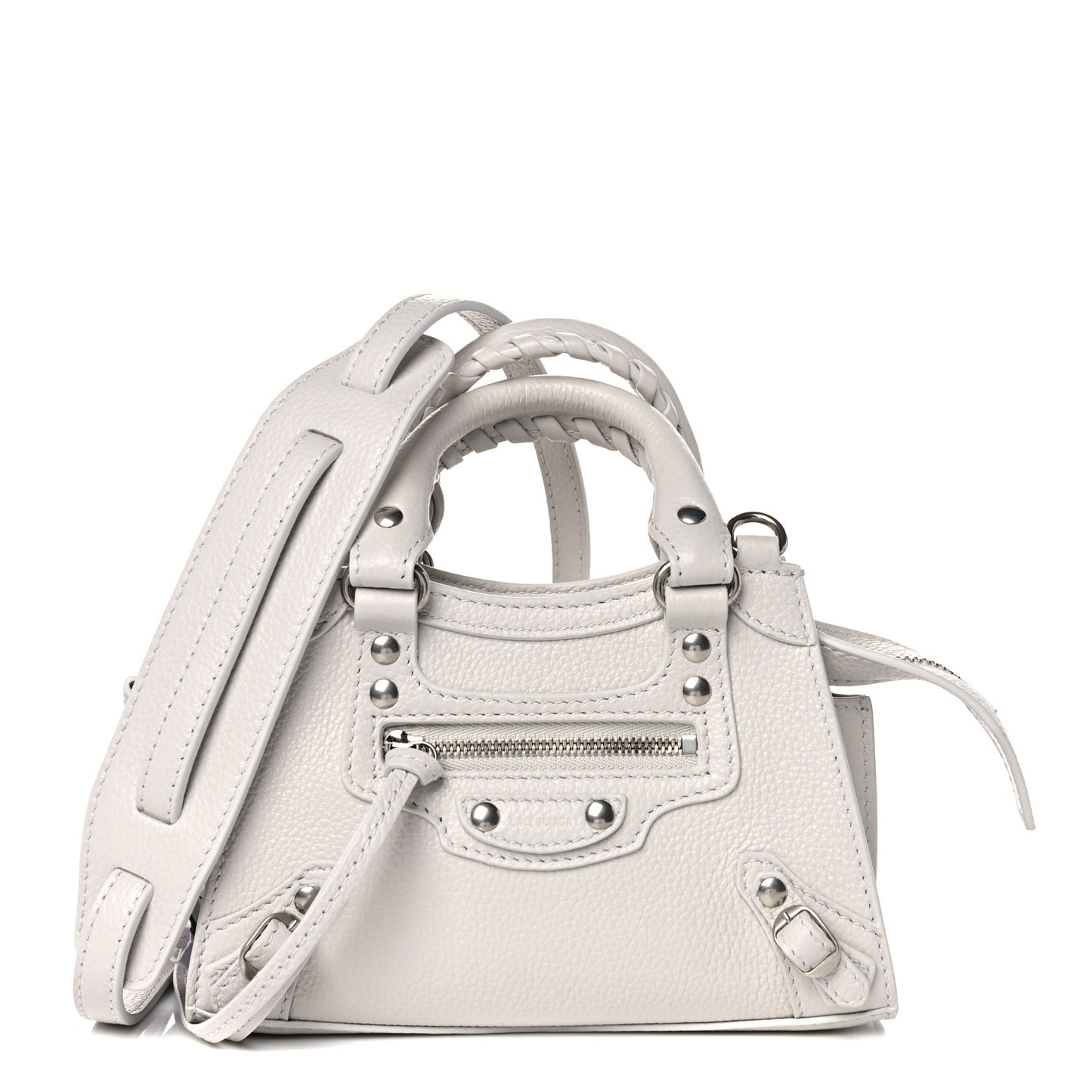 Grained Calfskin Neo Classic Silver Hardware Nano City Crossbody Chalky White