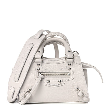 Balenciaga Grained Calfskin Neo Classic Silver Hardware Nano City Crossbody Chalky White 1 of 9