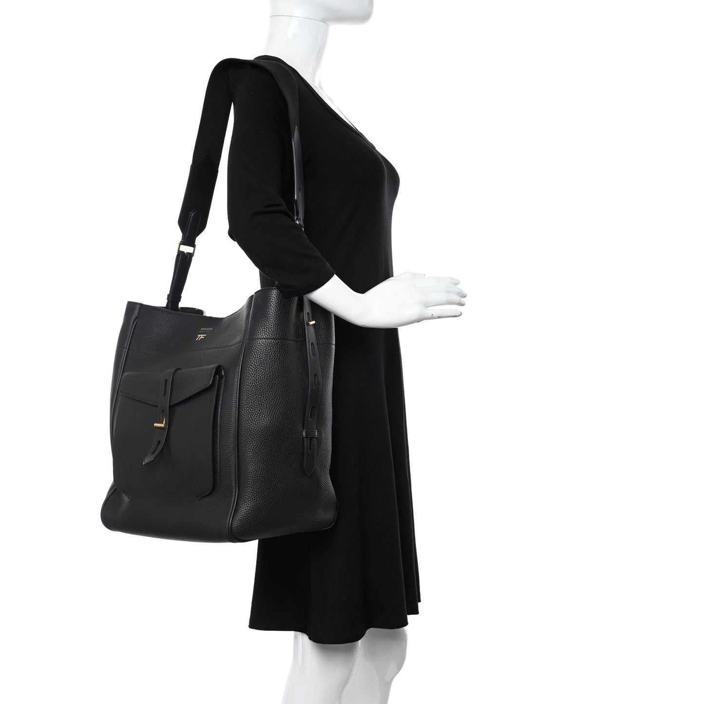 Calfskin Large Hollywood T Twist Tote Black
