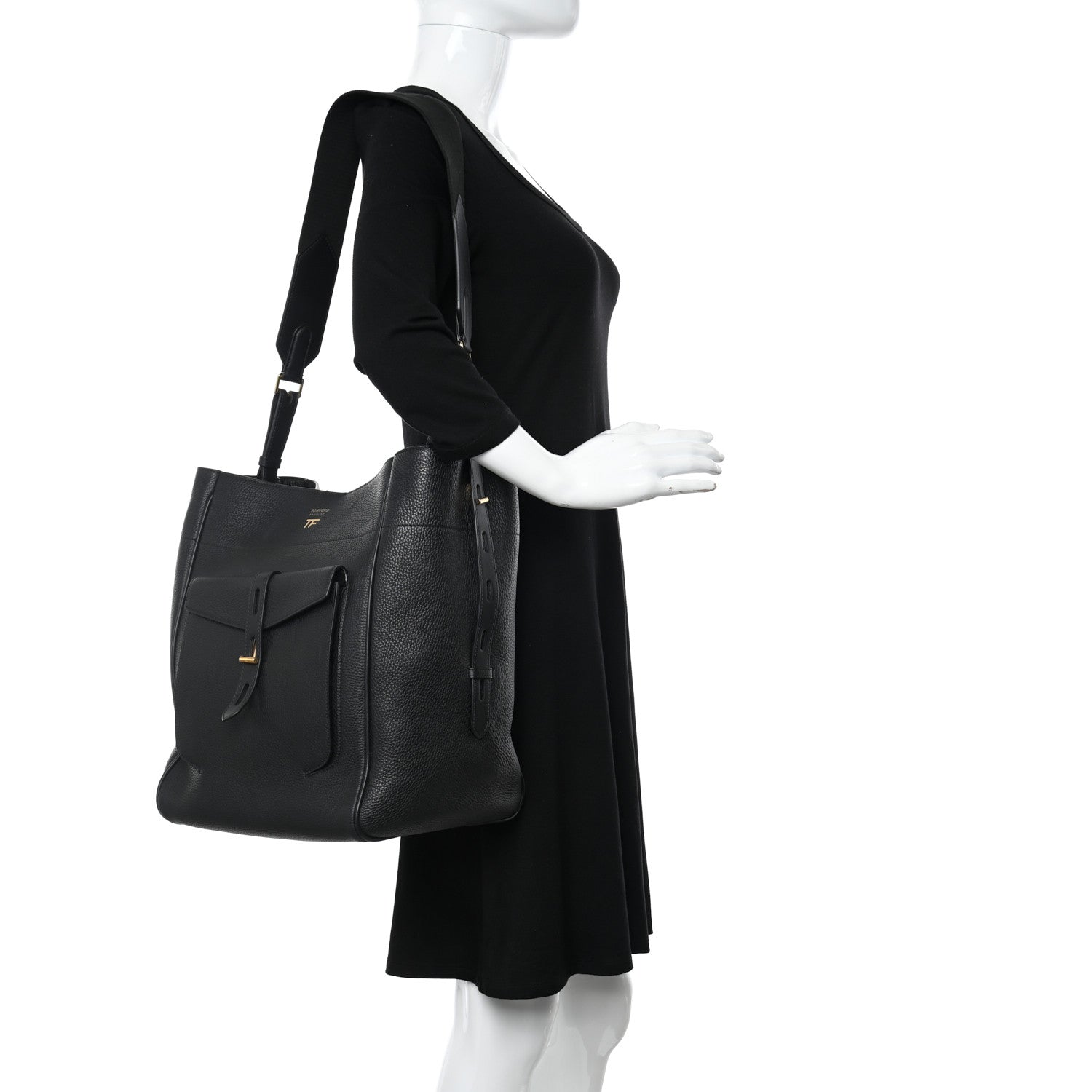 Tom Ford Calfskin Large Hollywood T Twist Tote Black 2 of 10