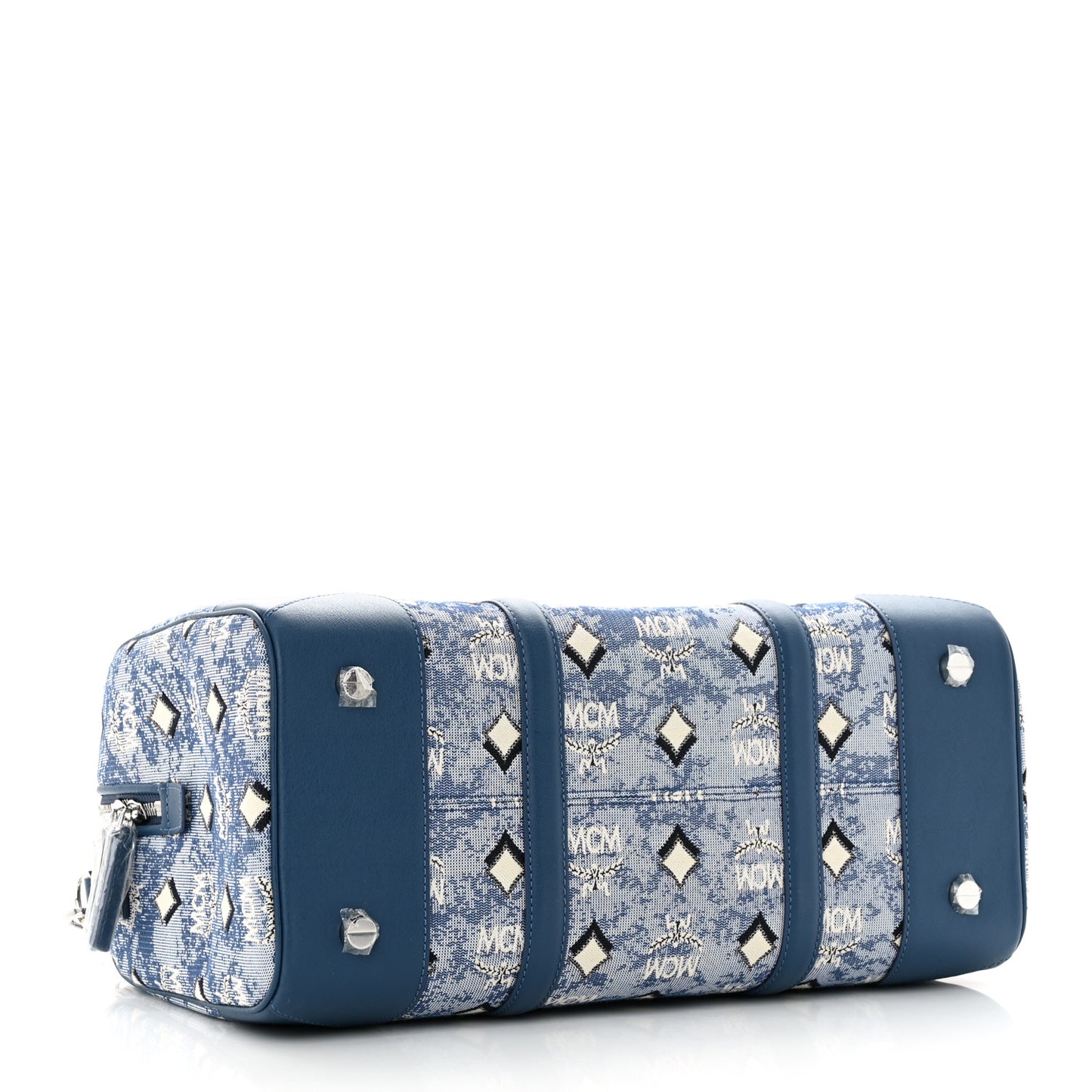 Vintage Jacquard Monogram Aren Traveler Weekender Duffle Bag Blue