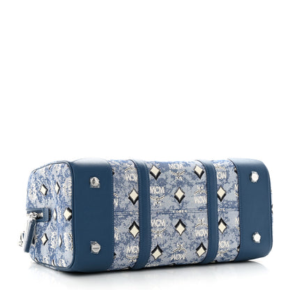 MCM Vintage Jacquard Monogram Aren Traveler Weekender Duffle Bag Blue 4 of 11