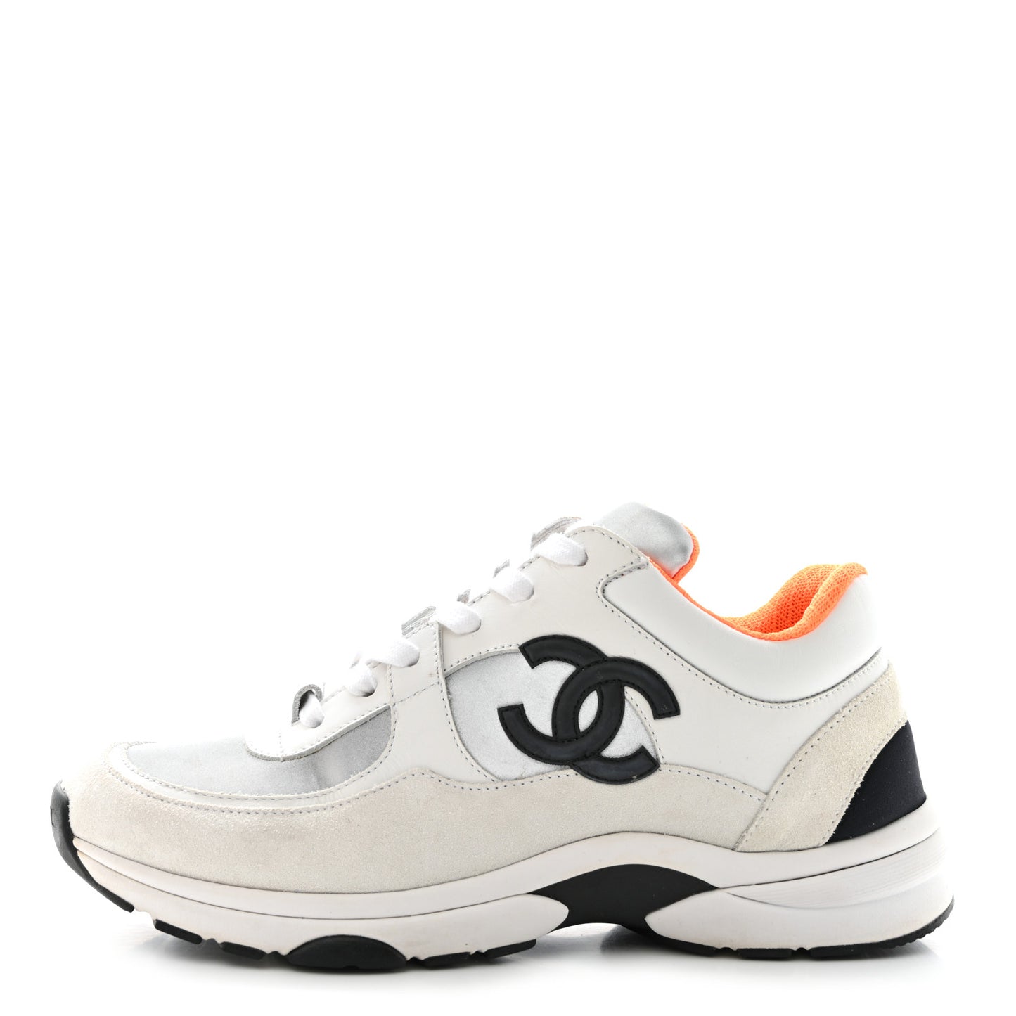 Nylon Calfskin Suede CC Womens Sneakers 38.5 White Orange