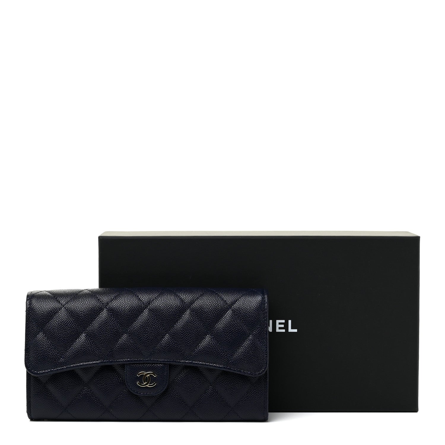 Chanel Caviar Quilted Large Gusset Flap Wallet Navy 15 of 15