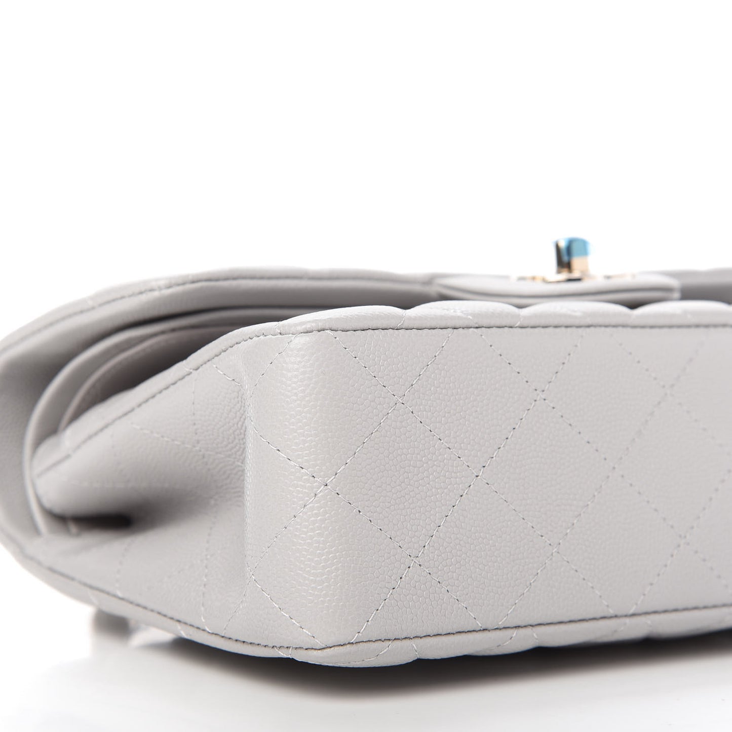 Caviar Quilted Small Double Flap Grey