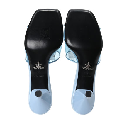 Prada Plexiglass Vernice Metal Triangle Logo 65mm Slide Sandals 36 Celeste 6 of 8