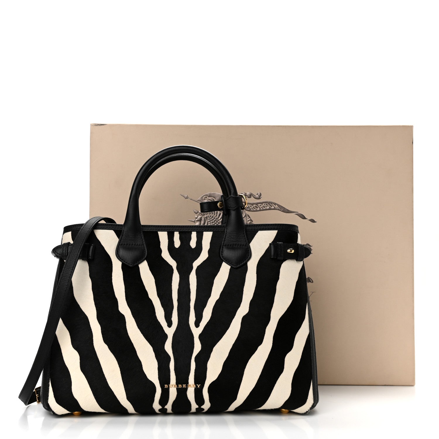 Burberry Calf Hair House Check Zebra Print Medium Banner Tote Natural Black 12 of 12