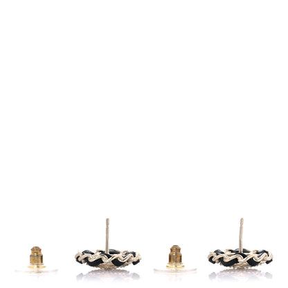 Chanel Crystal Lambskin Chain CC Stud Earrings Black Gold 3 of 5