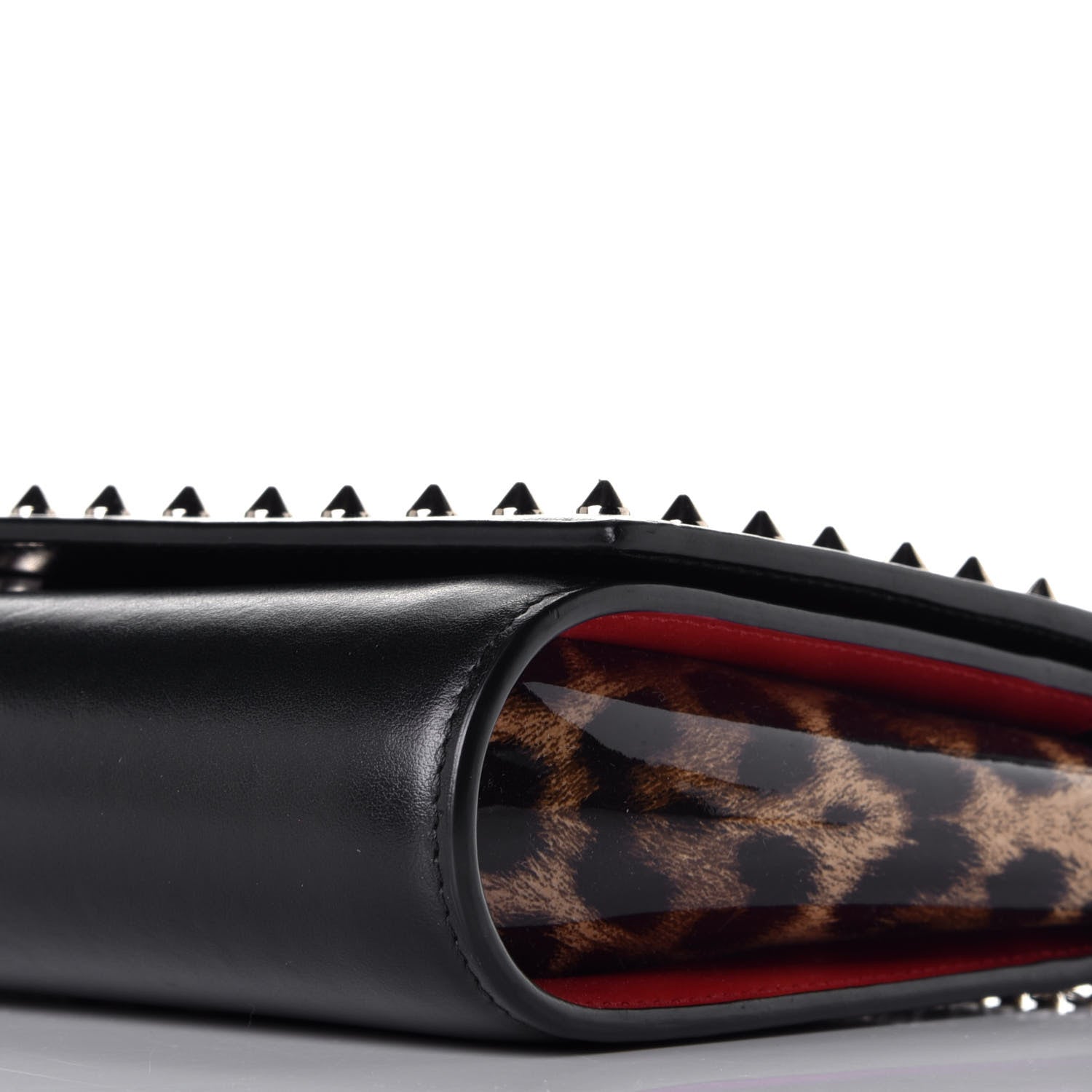 Christian Louboutin Calfskin Patent Leopard Spikes Paloma Clutch Black 8 of 9