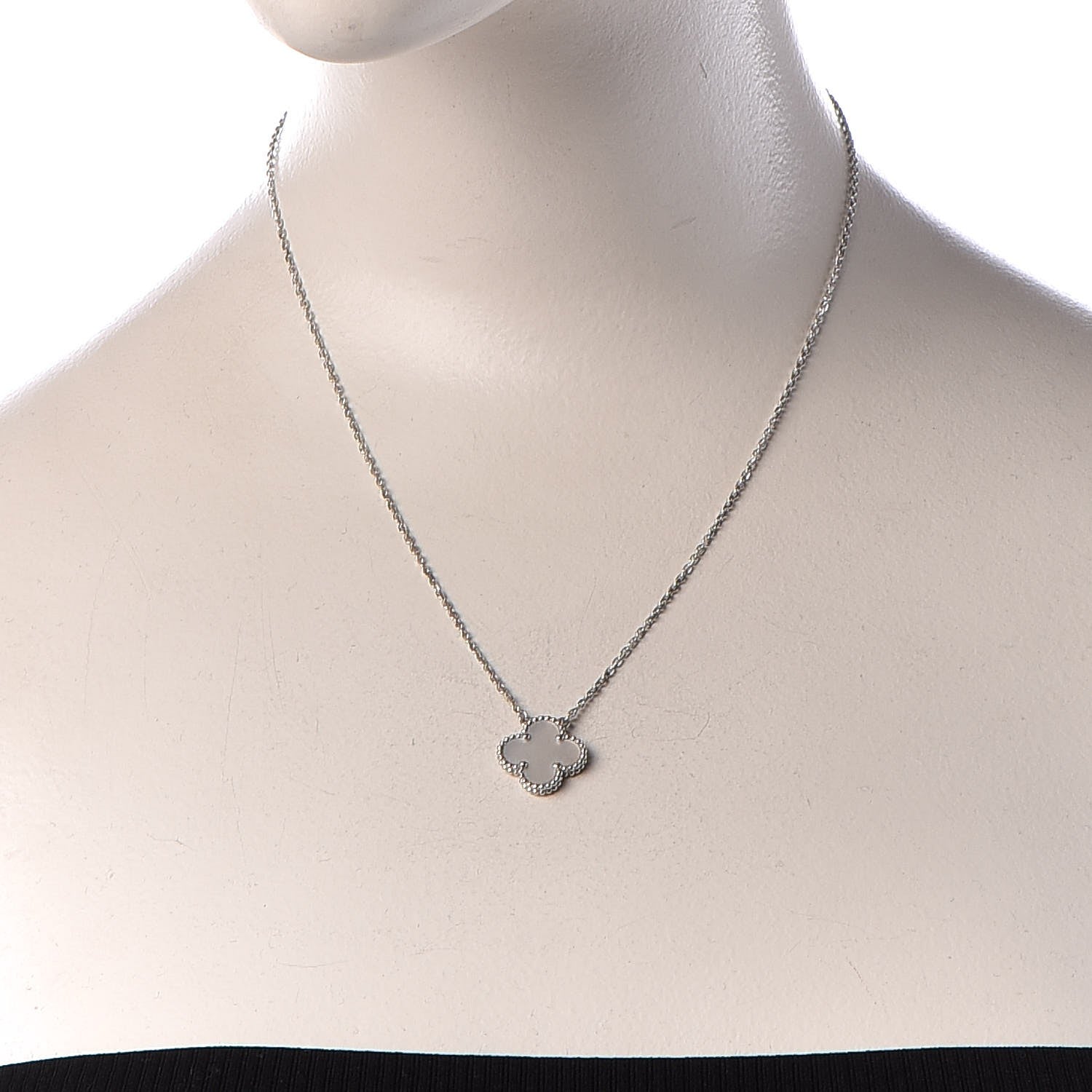 Van Cleef & Arpels 18K White Gold Mother of Pearl Vintage Alhambra Pendant Necklace 2 of 7