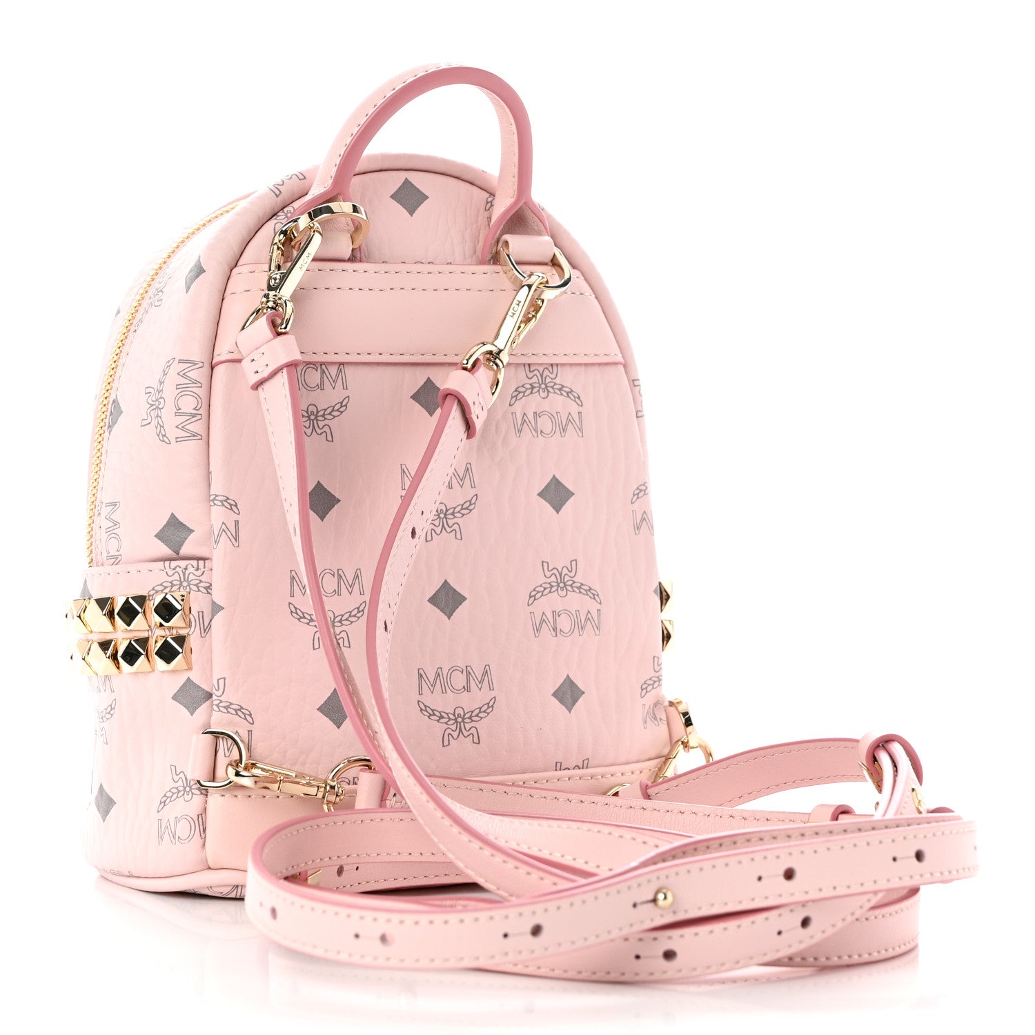 MCM Visetos Side Stud X-Mini Stark Bebe Boo Backpack Soft Pink 3 of 9
