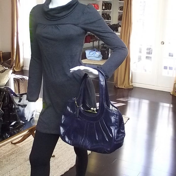 FASHIONPHILE COACHErgoPatentPleatedFramedSatchelNavy 2 of 7